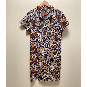 Vintage Womens Shirt Dress 18.5 (14) Colorful Floral Short Sleeve Mod Hippy 60s